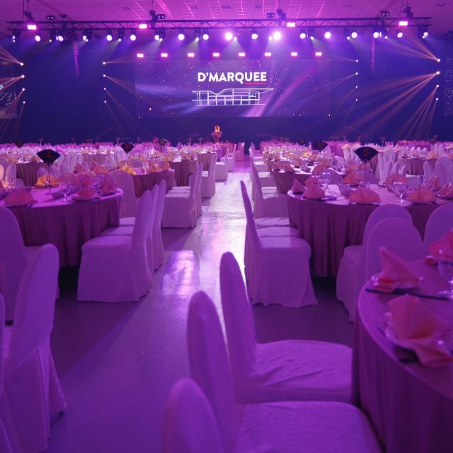Spacious pillarless event venue with elegant setup